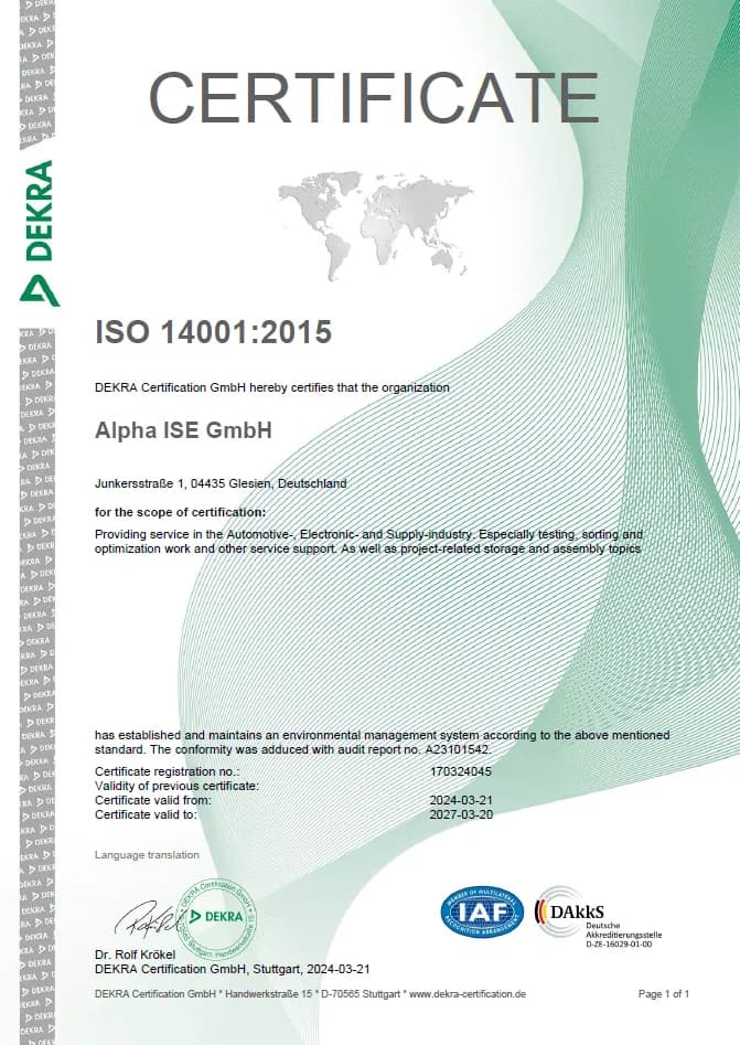 ISO 14001:2015 Zertifikat Vorschau