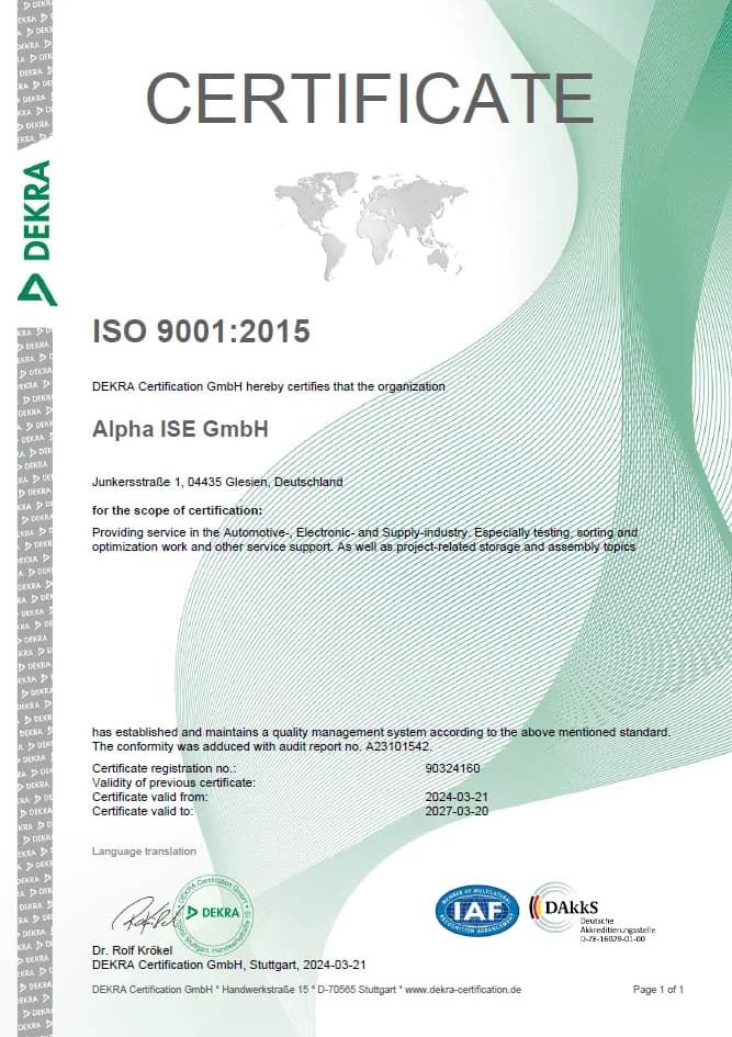 ISO 9001:2015 Zertifikat Vorschau